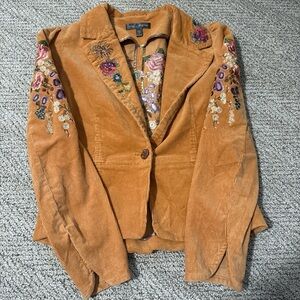 True Meaning Floral Embroidered Brown Blazer